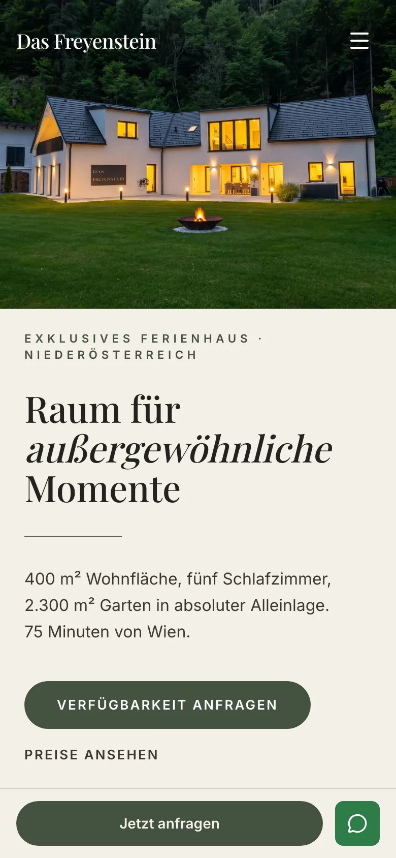 Startseite von das-freyenstein.at am Handy