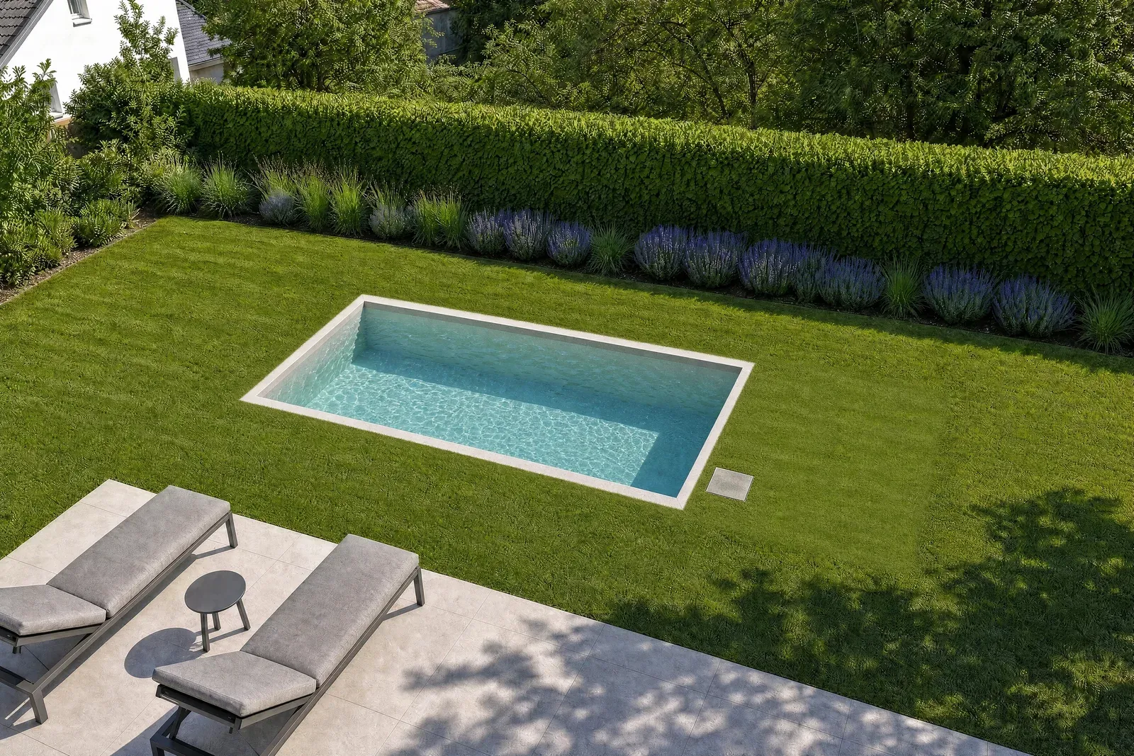 Visualisierung eines Pools im Garten aus dem Online-Konfigurator eines Poolbauers